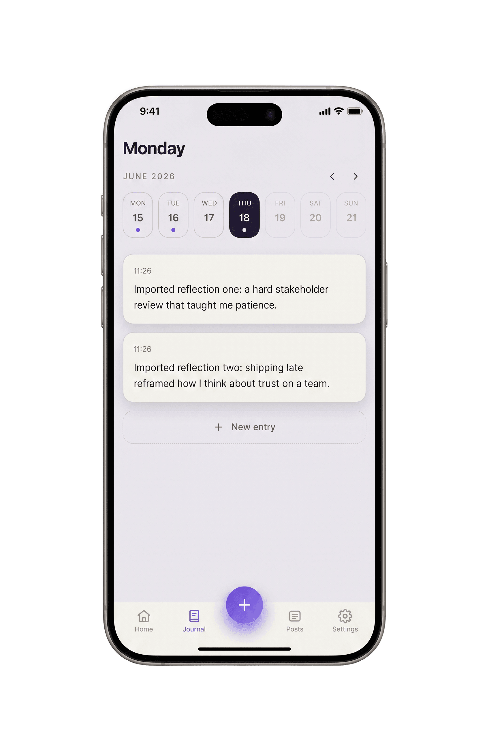 A private journal reflection in Outloud, ready to turn into a post